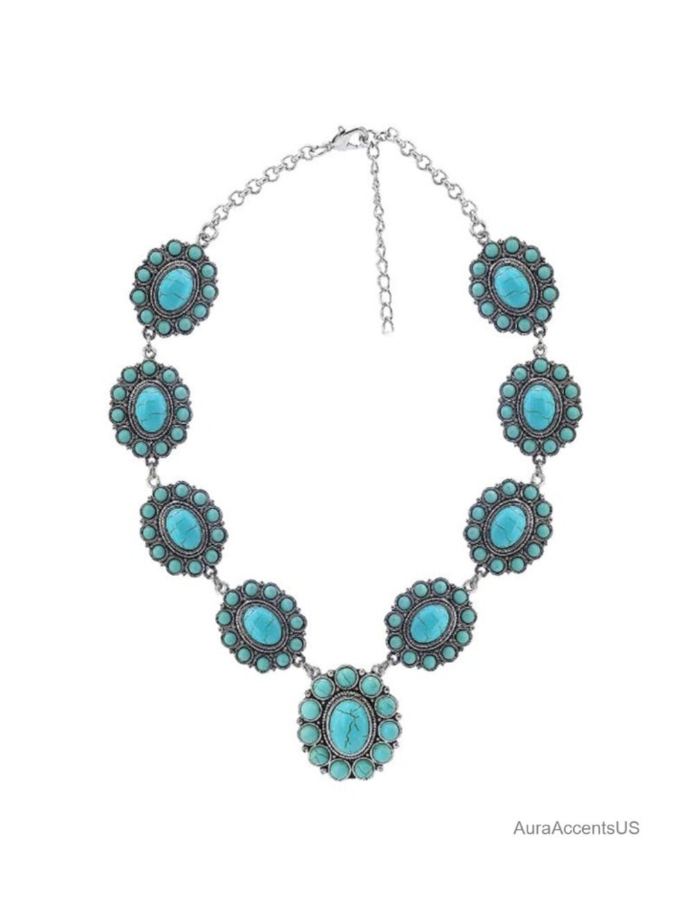 Turquoise Flower Choker Necklace Women Bohemian Sunflower Pendant Beads Chain